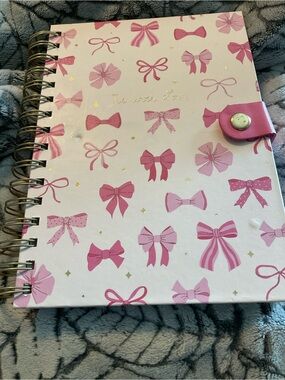 Pink Bow Pattern Spiral Notebook with Button Closure